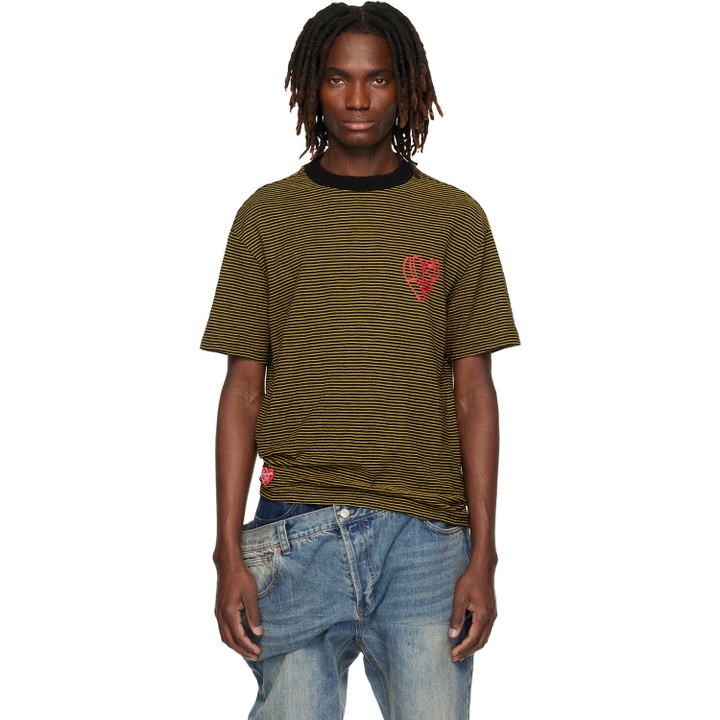 Photo: Andersson Bell Black & Yellow Essential Heart Logo Stripe T-shirt