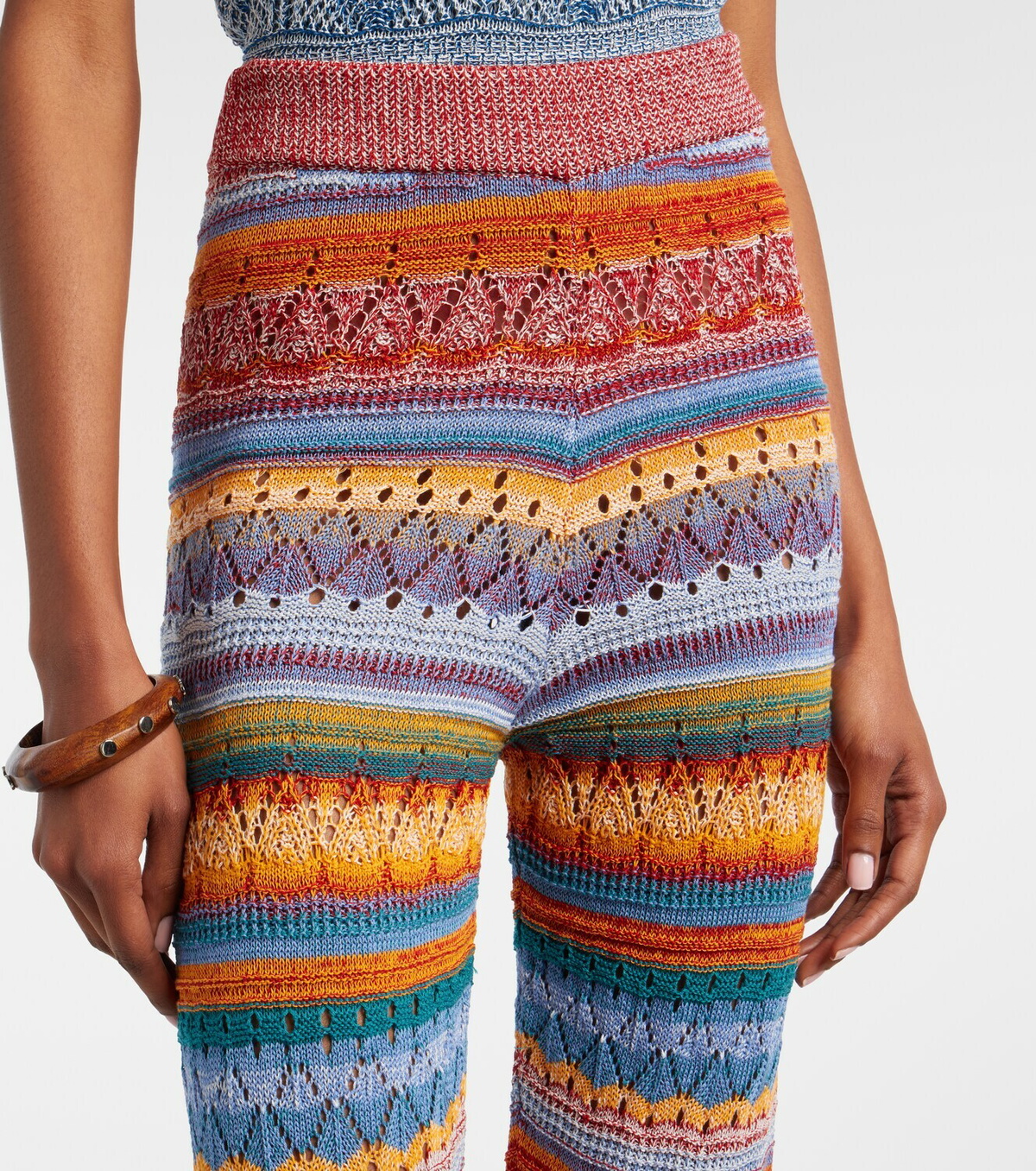 Etro Crochet striped cotton flared pants