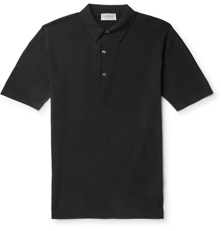 Photo: John Smedley - Roth Sea Island Cotton Polo Shirt - Black