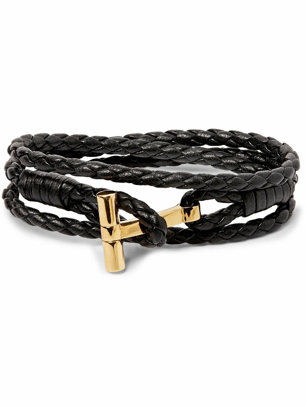 Photo: TOM FORD - Woven Leather and Gold-Tone Wrap Bracelet - Black