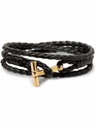 TOM FORD - Woven Leather and Gold-Tone Wrap Bracelet - Black