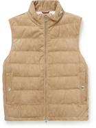 Brunello Cucinelli - Quilted Suede Hooded Down Gilet - Brown