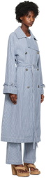 REMAIN Birger Christensen Blue Striped Trench Coat