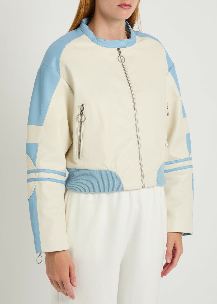 AN-Y1 Biker Padded Colour-blocked Leather Jacket White And Blue