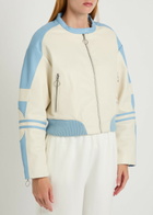 AN-Y1 Biker Padded Colour-blocked Leather Jacket White And Blue