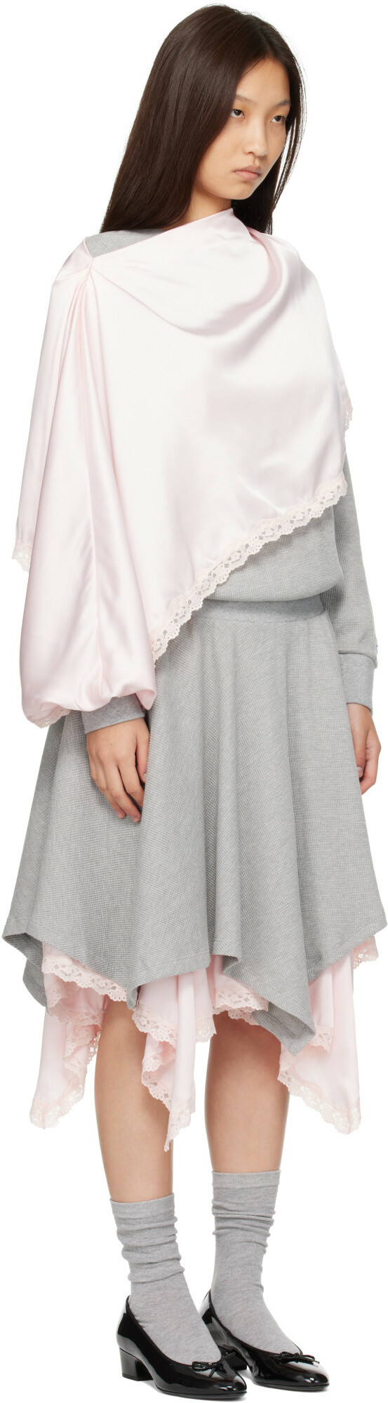 Sandy Liang Gray & Pink Tulsa Midi Dress