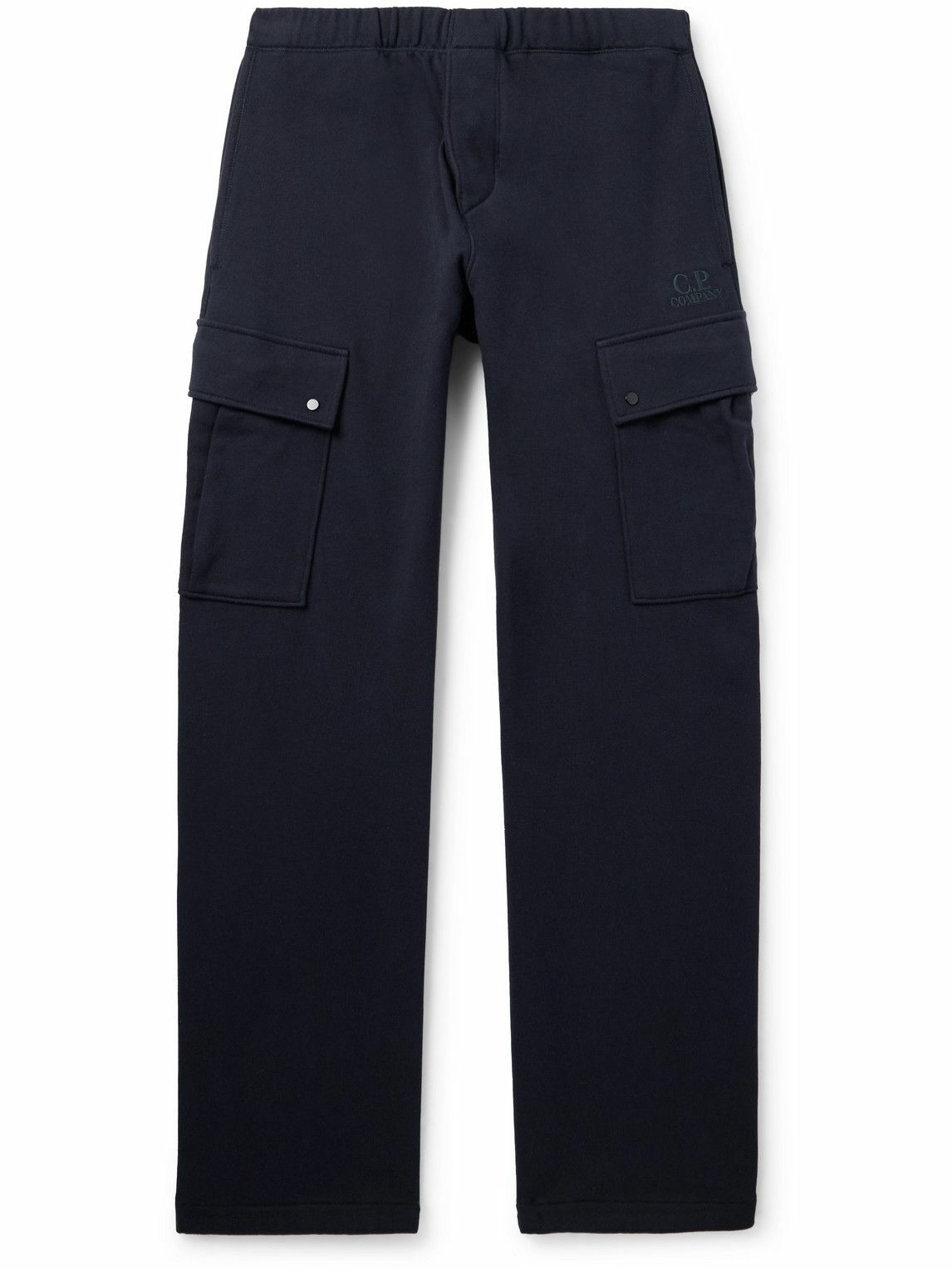 C.P. Company - Wide-Leg Logo-Embroidered Cotton-Jersey Sweatpants - Blue