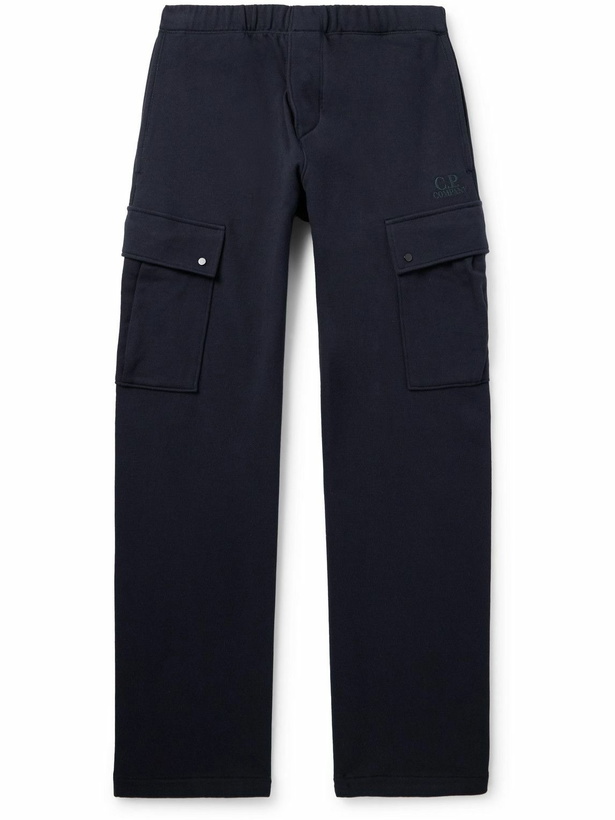 Photo: C.P. Company - Wide-Leg Logo-Embroidered Cotton-Jersey Sweatpants - Blue