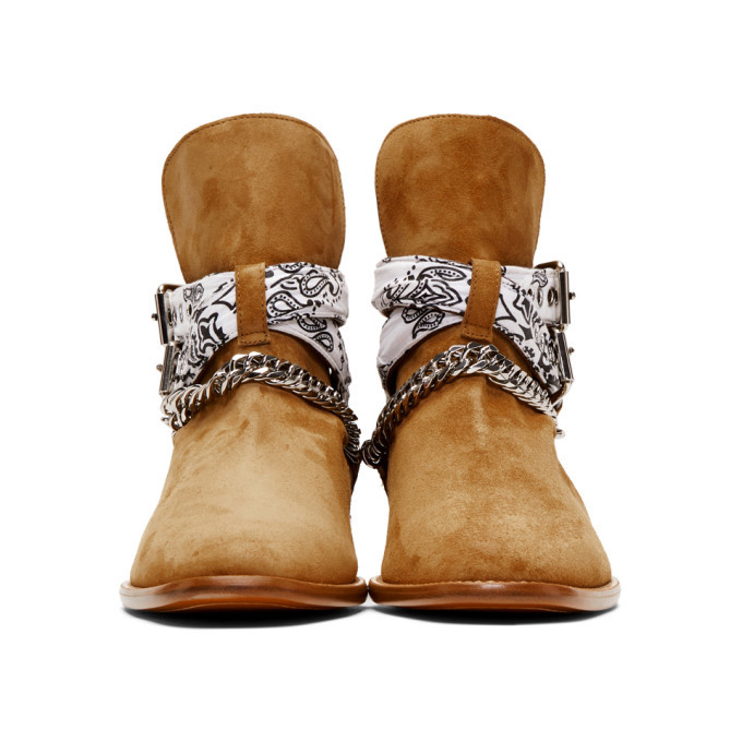 Amiri Tan Suede Bandana Buckle Boots Amiri