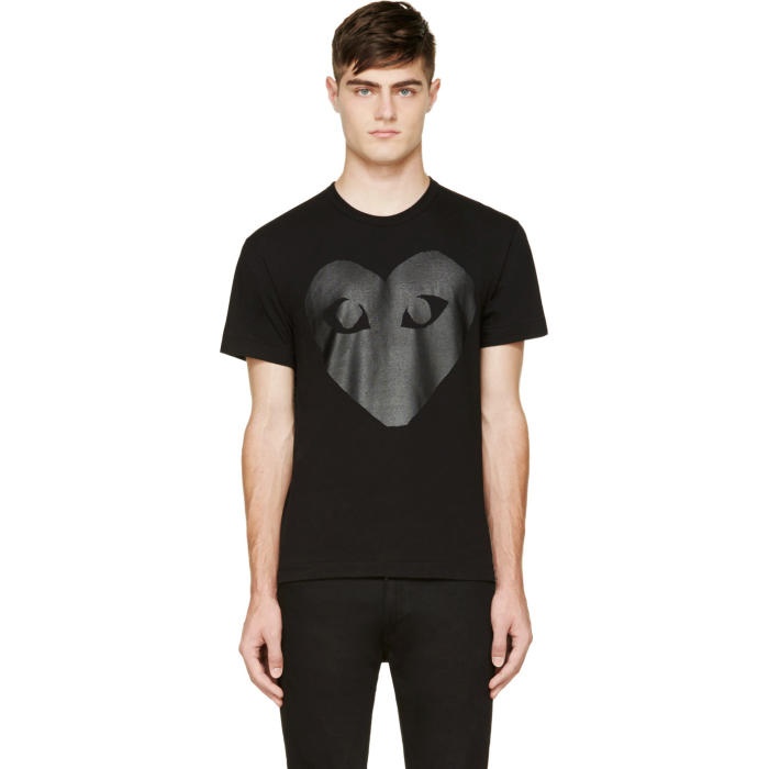 Photo: Comme des GarÃ§ons Play Black and Carbon Glossy Heart Logo T-Shirt