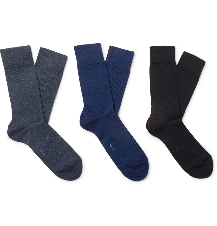 Photo: FALKE - Happy Three-Pack Cotton-Blend Socks - Blue
