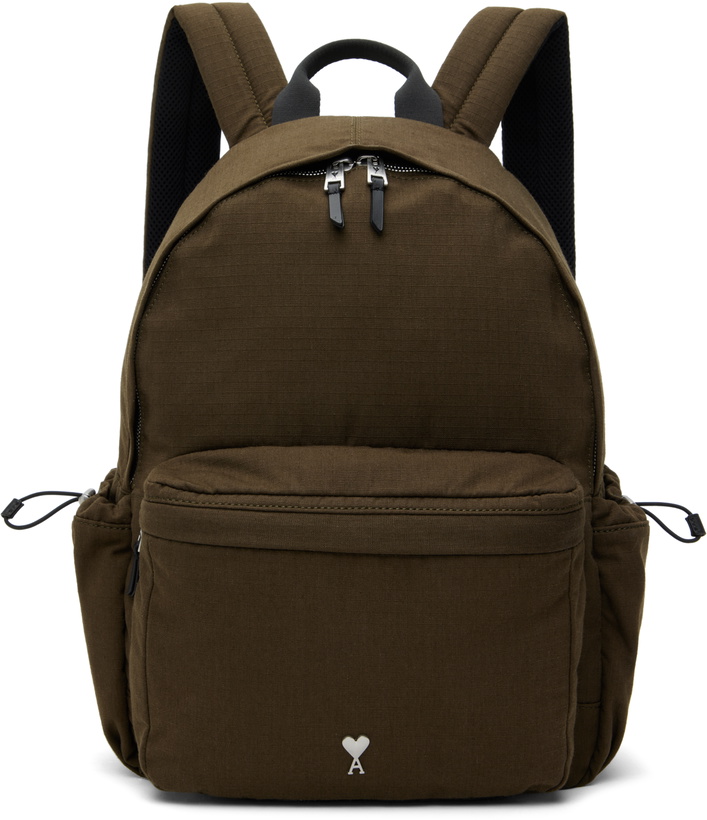 Photo: AMI Paris Khaki Canvas Ami de Coeur Backpack