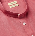 De Bonne Facture - Grandad-Collar Linen Half-Placket Shirt - Red
