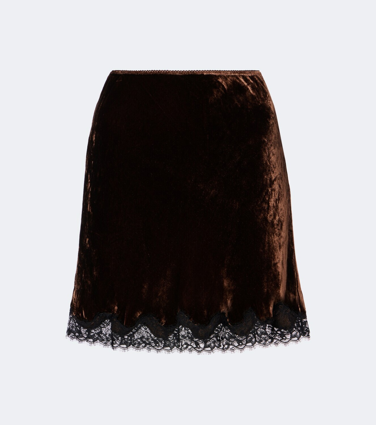 Rixo Kornelia lace-trimmed velvet miniskirt
