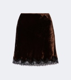 Rixo Kornelia lace-trimmed velvet miniskirt