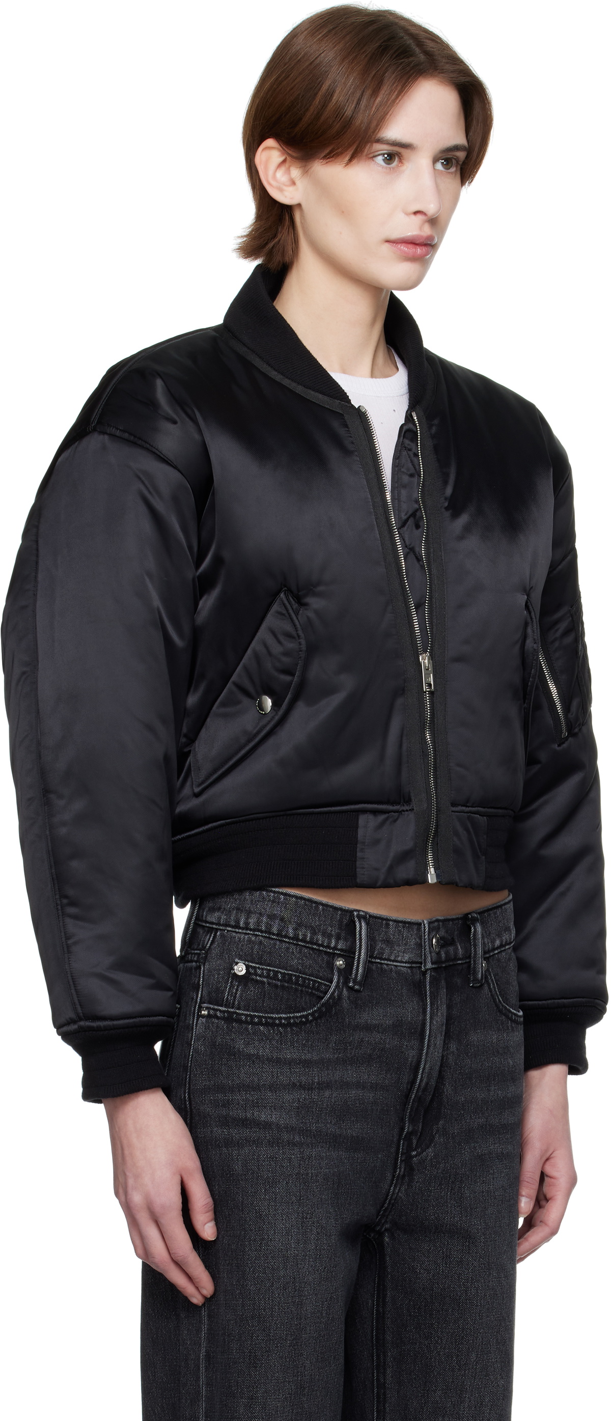Alexander Wang Black Logo-Embroidered Bomber Jacket