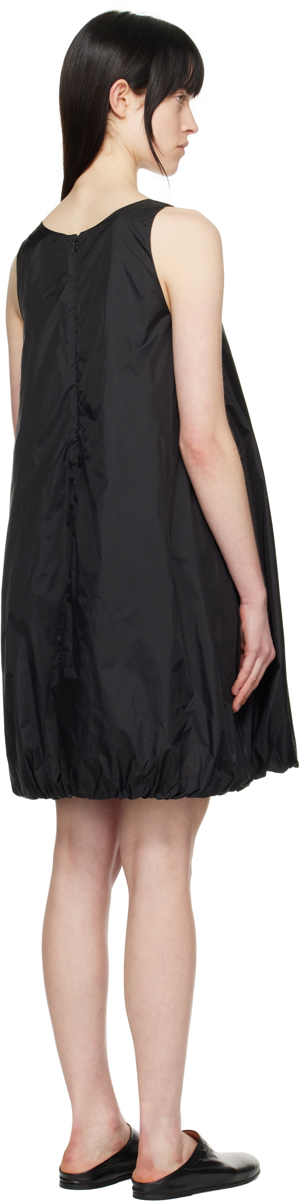 AMOMENTO Black Nylon Volume Minidress