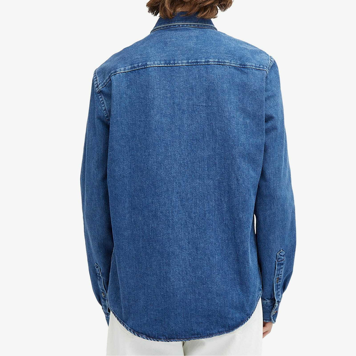 AMI Paris Men's Small A Heart Denim Shirt in Blue AMI