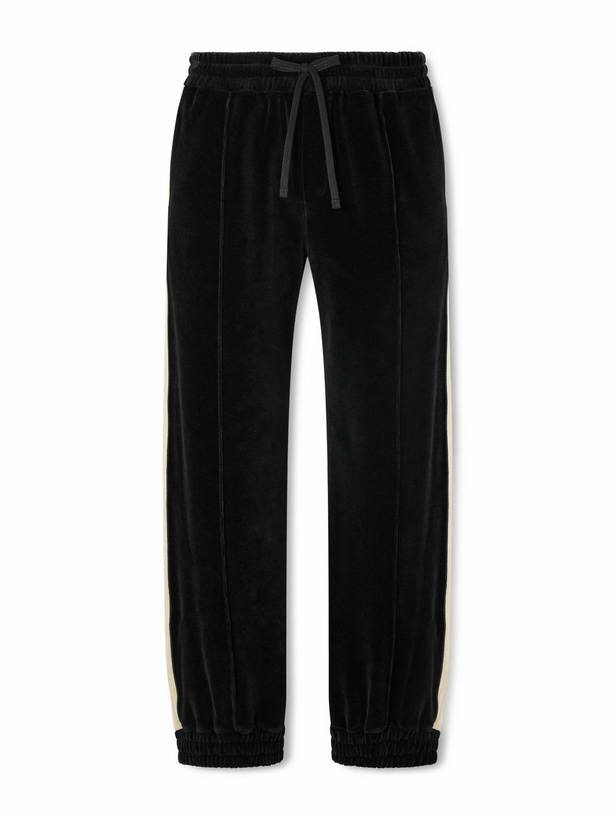 Photo: Valentino Garavani - Striped Cotton-Blend Velvet Sweatpants - Black