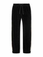 Valentino Garavani - Striped Cotton-Blend Velvet Sweatpants - Black
