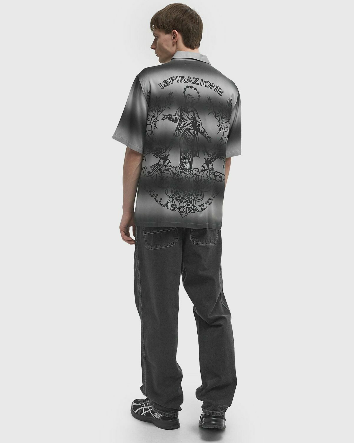 Pleasures X Iuter GIOVANNI BUTTON UP silver Mens Shortsleefe