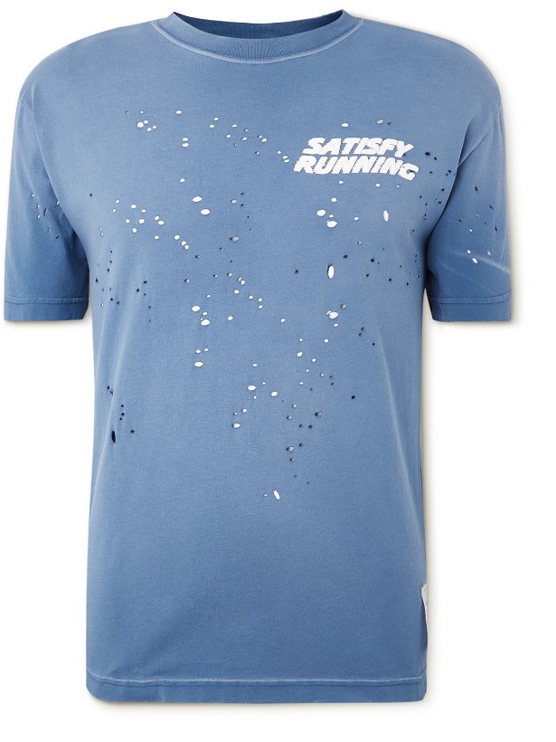 Photo: Satisfy - Logo-Print Distressed MothTech Cotton-Jersey T-Shirt - Blue
