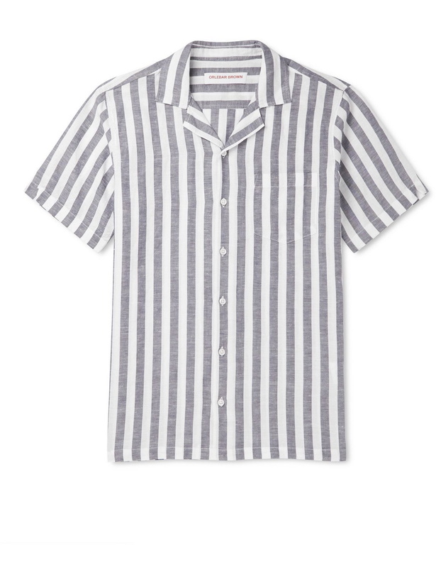 Photo: Orlebar Brown - Hibbert Camp-Collar Striped Linen and Cotton-Blend Shirt - Blue