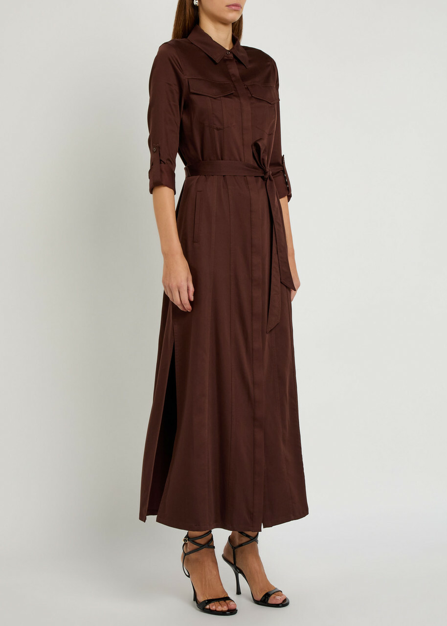 Alice + Olivia Chassidy Belted Stretch-twill Midi Shirt Dress Brown