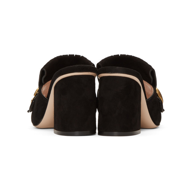 Gucci Black Suede GG Marmont Fringed Mules Gucci