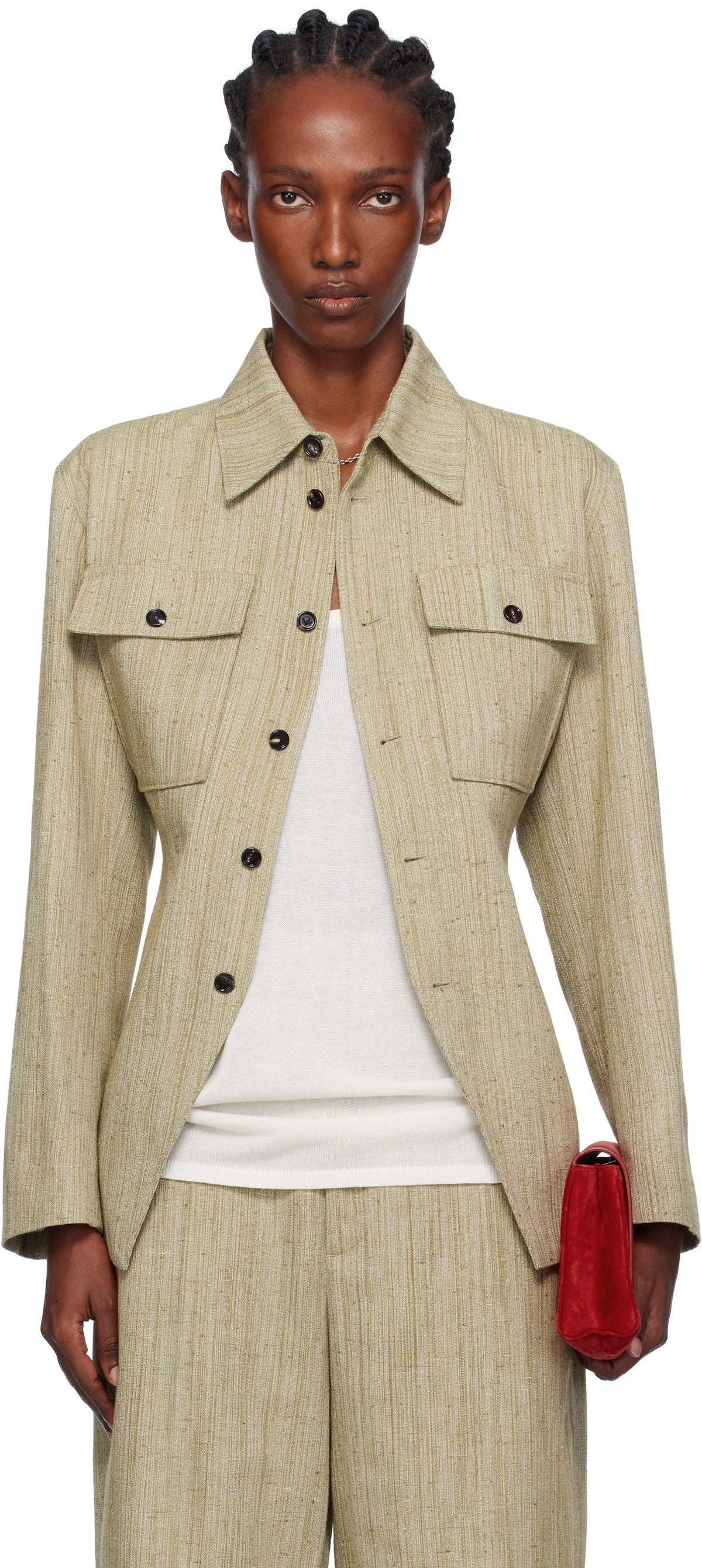 ジャケット・アウター Bottega Veneta silk jacket khaki-viscose-silk-shirt-