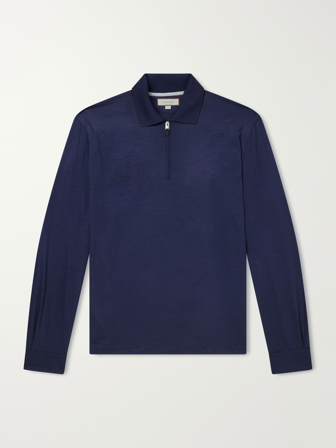 Canali - Wool-Jersey Half-Zip Polo Shirt - Blue