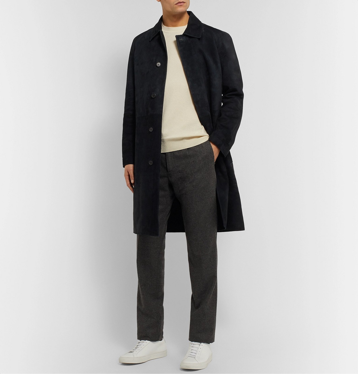 The Row Parker Slim Fit Suede Coat Black The Row