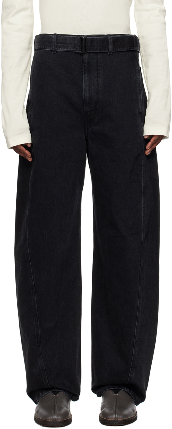 Lemaire: Black Twisted Belted Pants, Men's Designer Clothes