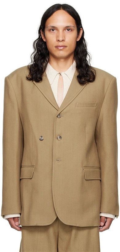 Photo: Recto Khaki Single-Breasted Suit Blazer