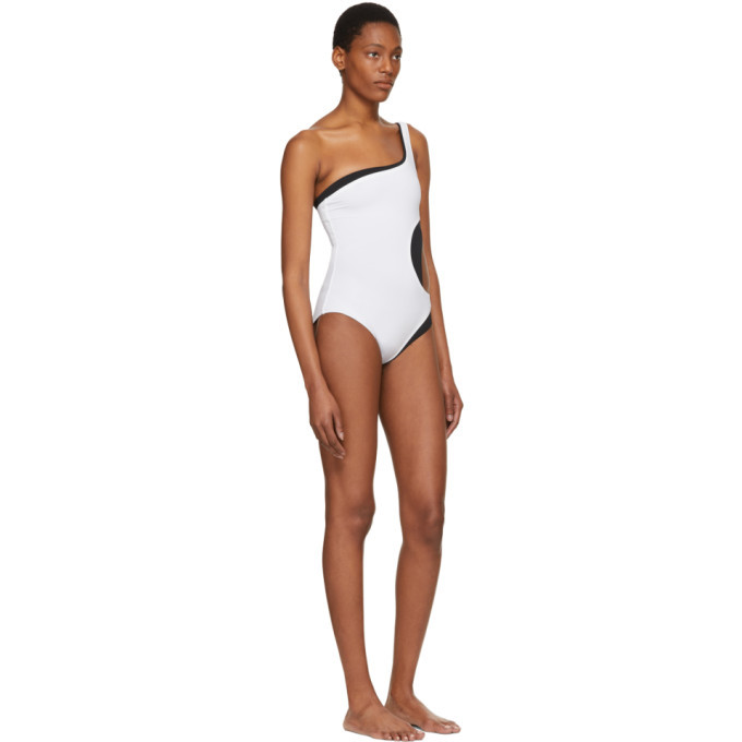 Proenza Schouler White and Black Layered One Shoulder Swimsuit