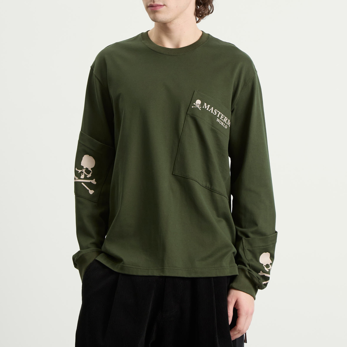 MASTERMIND WORLD Men's Multi Pocket Long Sleeve T-Shirt in Olive