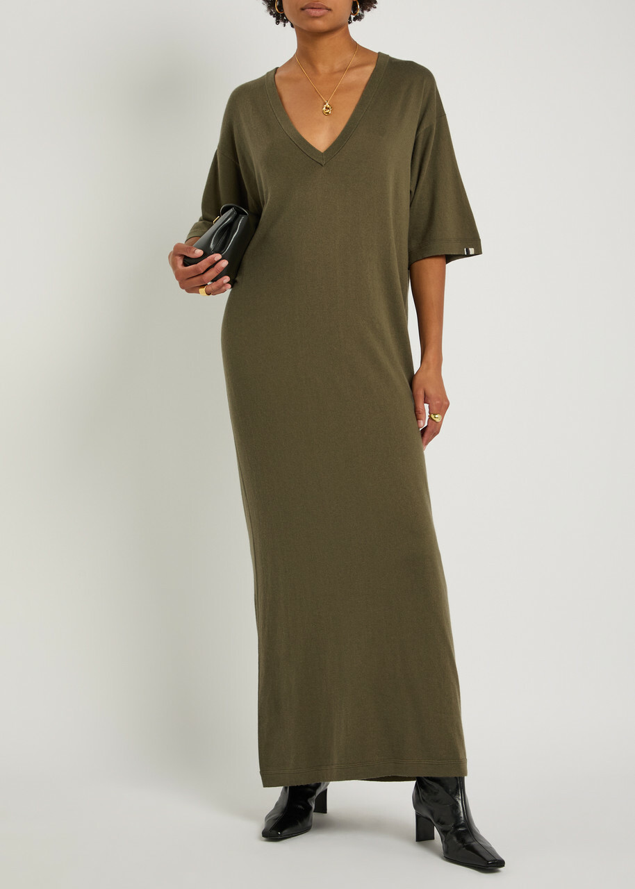 Extreme Cashmere n°410 Inda Cotton and Cashmere-blend Maxi Dress - Khaki - One Size
