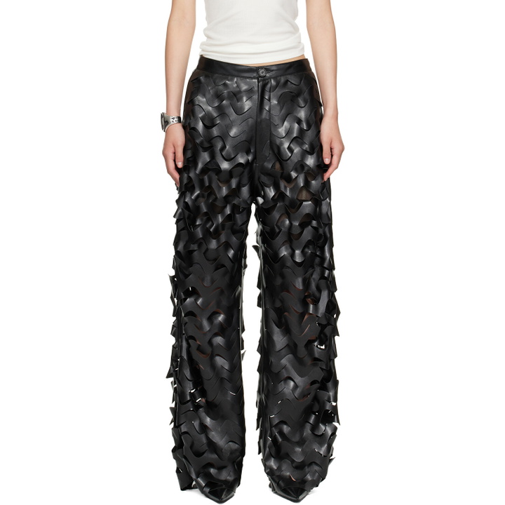 Photo: LU'U DAN Black Laser Cut Faux-Leather Trousers
