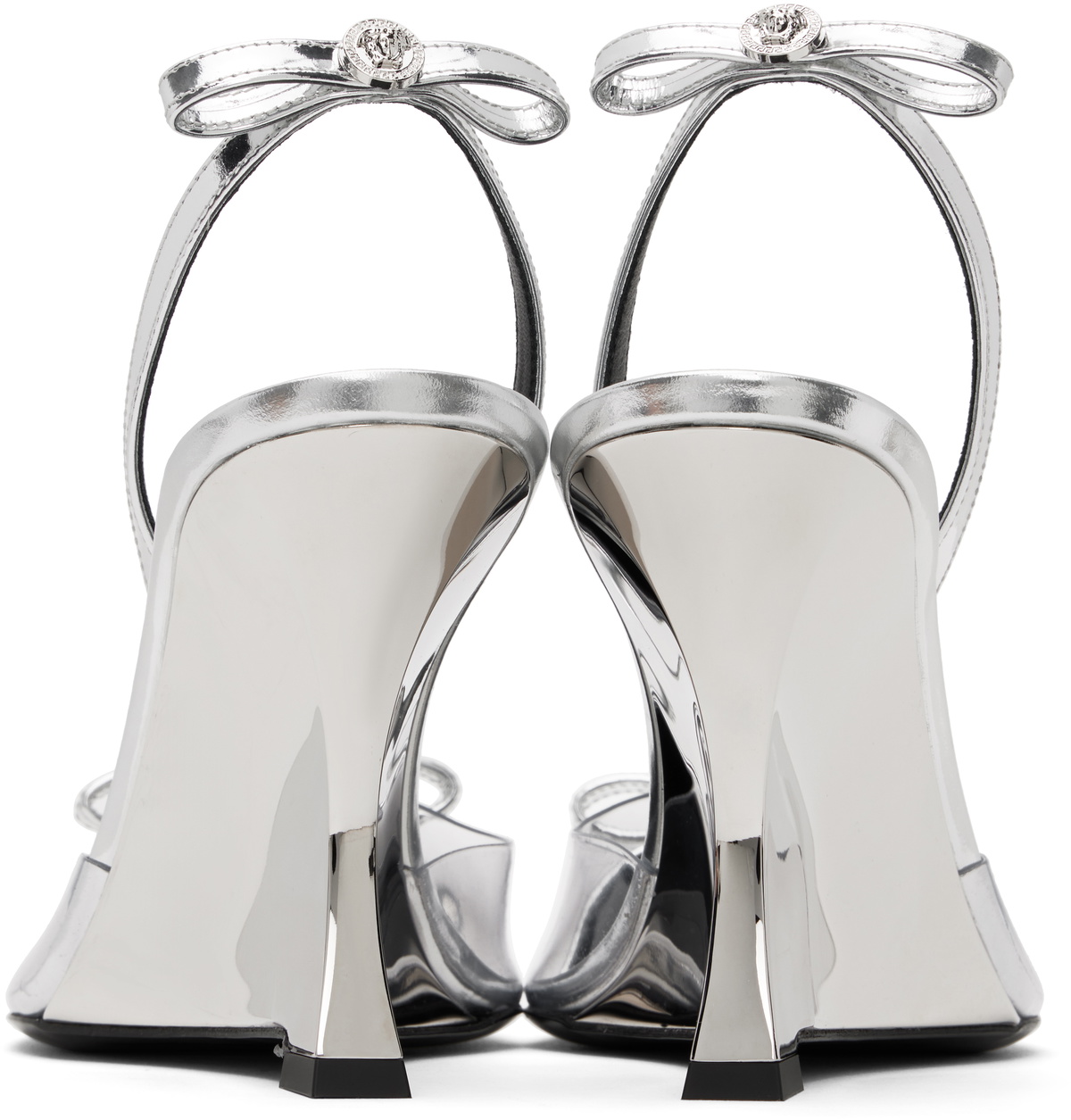 Versace Silver Gianni Ribbon Metallic Wedge 95mm Heels Versace