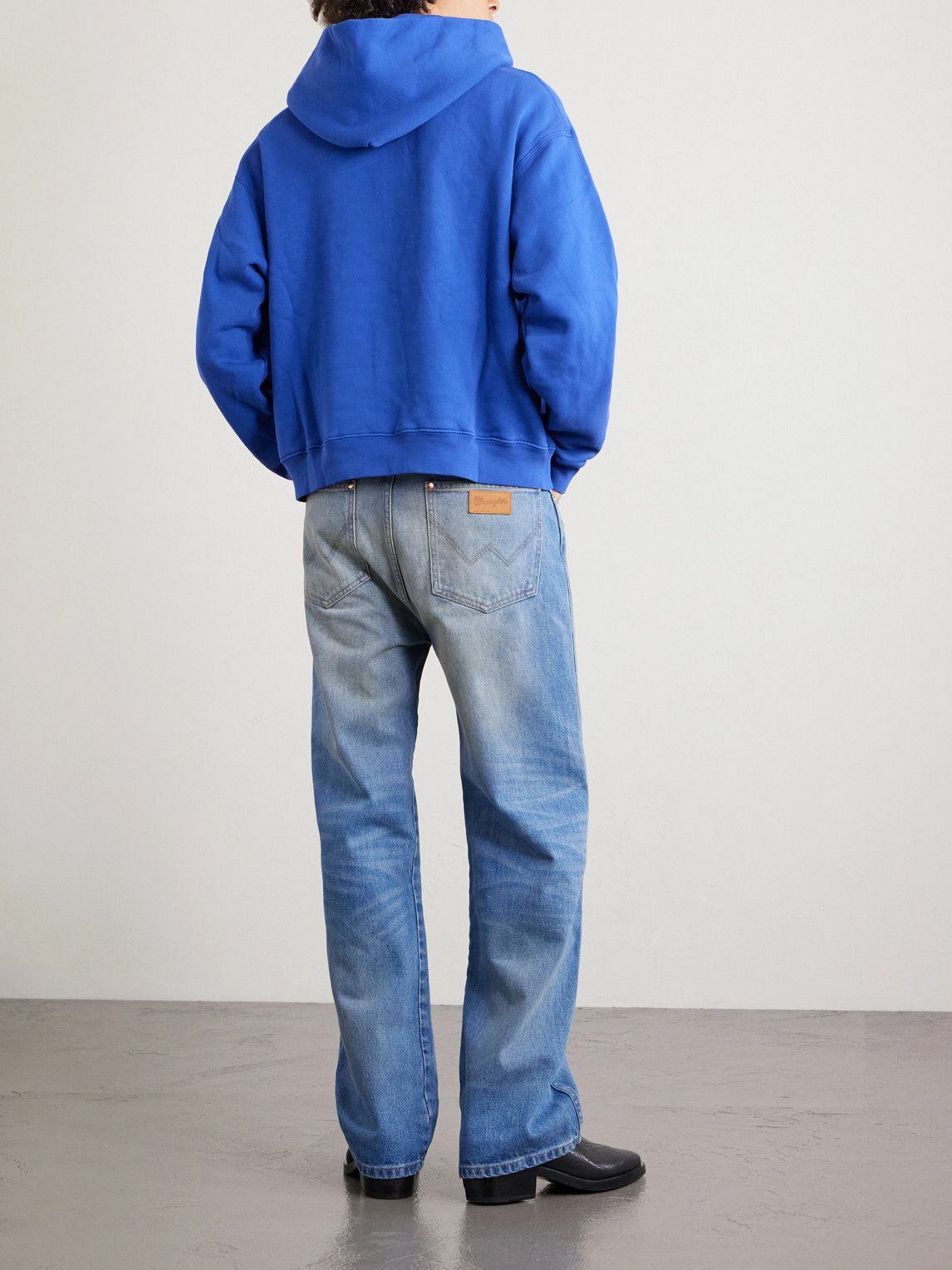 Cherry Los Angeles - Wrangler America's Favorite Logo-Embroidered Printed Cotton-Fleece Hoodie - Blue