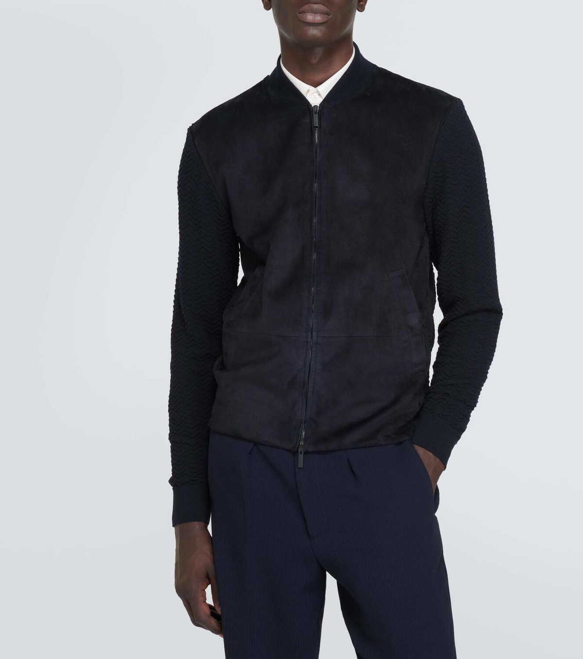 Giorgio Armani Suede, wool, and cashmere bomber jacket