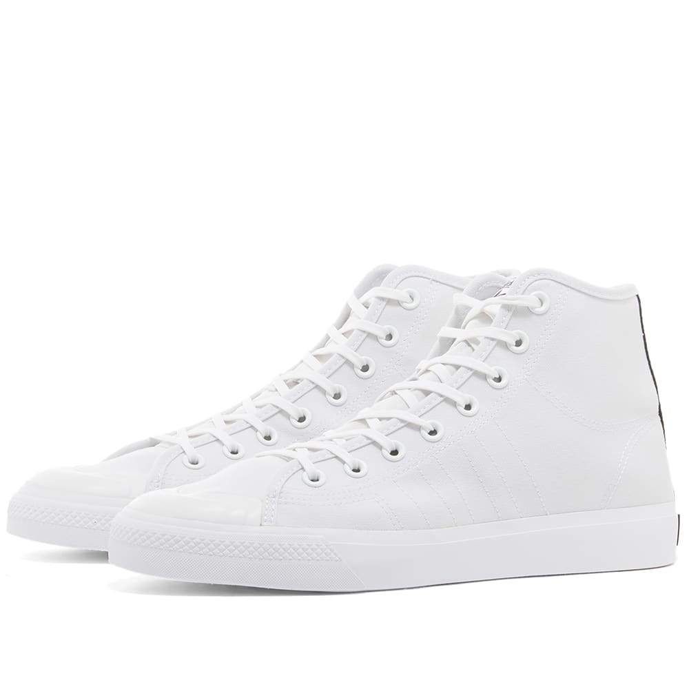 Photo: Adidas Nizza Hi-Top Sneakers in White/Core Black