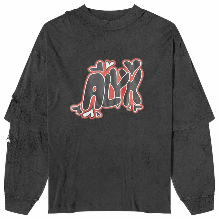 Photo: 1017 ALYX 9SM Men's Oversized Needle Punch Graphic T-Shirt in Washed Black