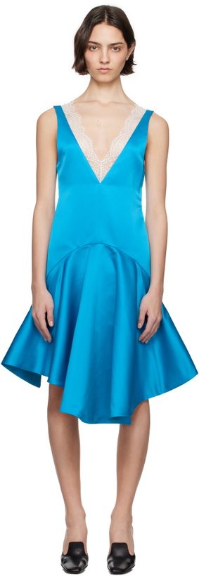 chinese dress ladies WOMENS DRAPED HEM DRESS IN OFF-WHITE & BLUE in OFF WHITE/BLUE  DR0524PG189861404
