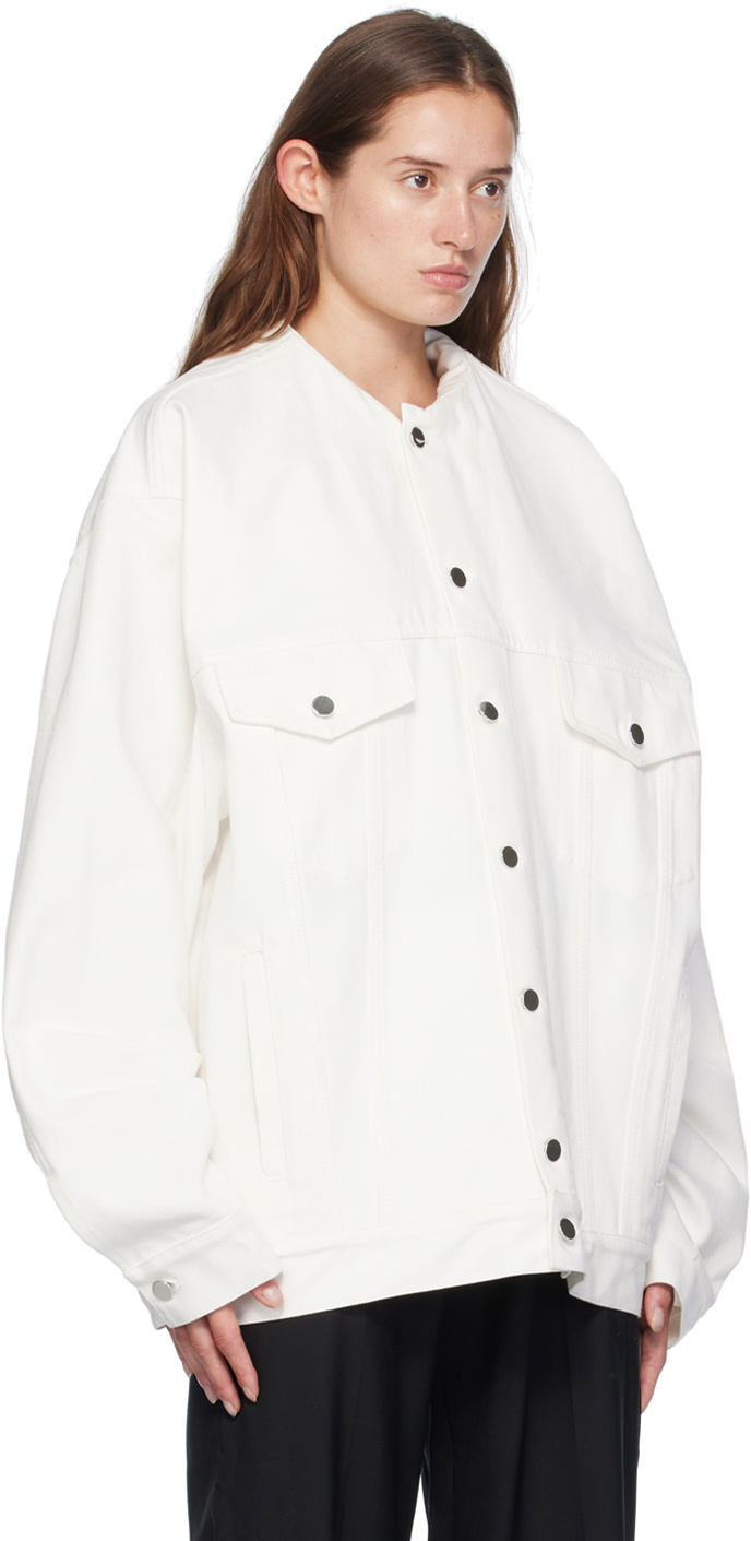 MARIE ADAM-LEENAERDT White Inserted Collar Denim Jacket