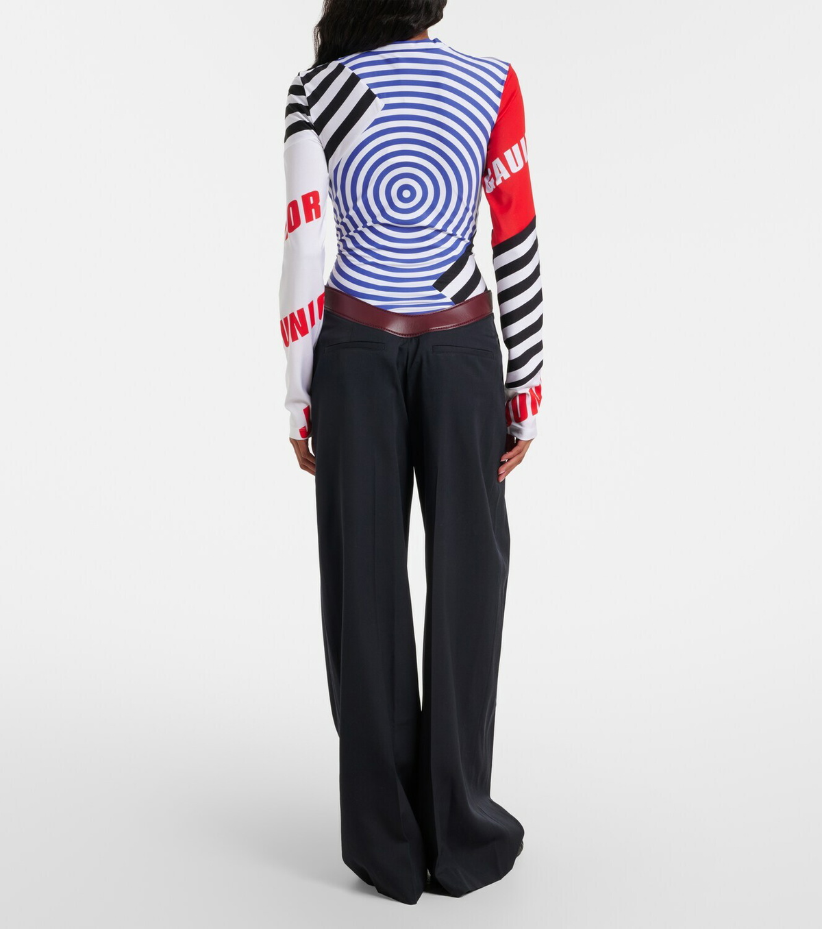 Jean Paul Gaultier Leather-trimmed wool wide-leg pants