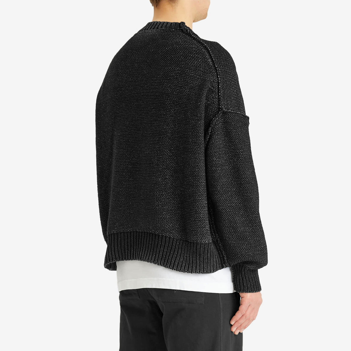 Cole Buxton Men's Collegiate Crest Knit Sweater in Washed Black