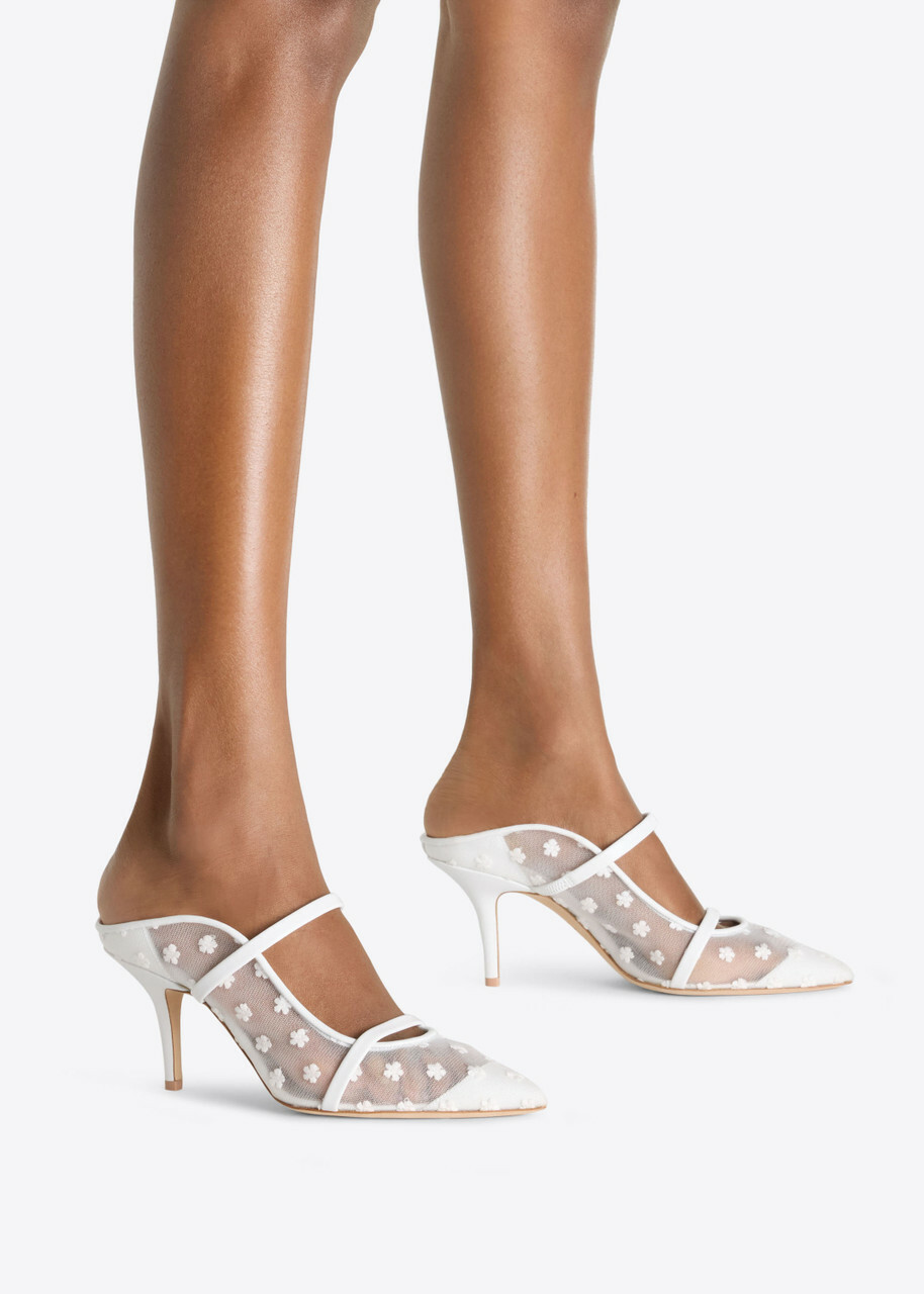 Malone Souliers Maureen 70 Floral-mesh Heeled Mules White