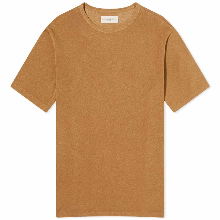 Photo: Officine Generale Men's Officine Générale Pigment Dyed Linen T-Shirt in Cigar