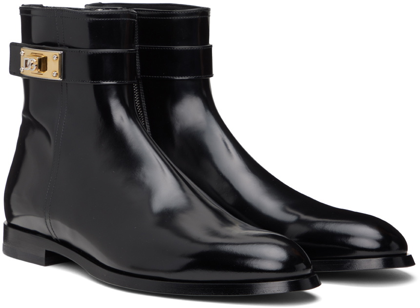 Dolce & Gabbana Black Leather Lizard Skin Ankle Boots